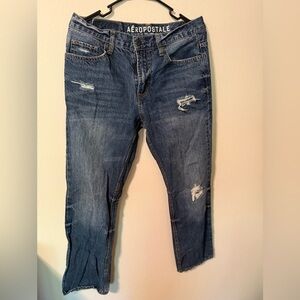 Aeropostale Blue Straight Leg Jeans with Distressed Details